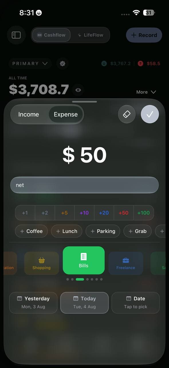 Quick entry screen in English