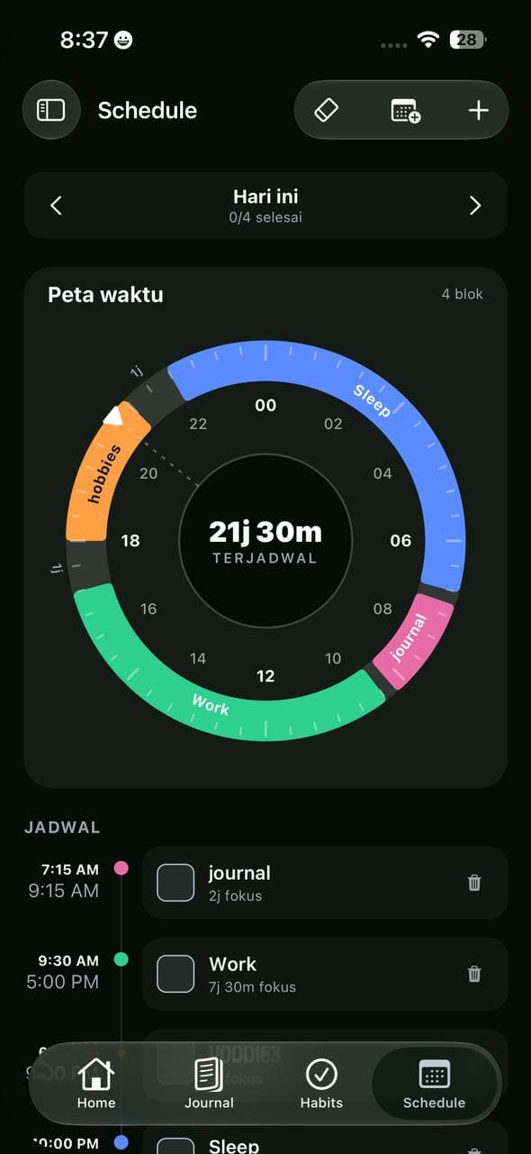Schedule screen in Indonesian