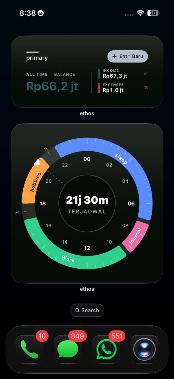Widgets screen in Indonesian